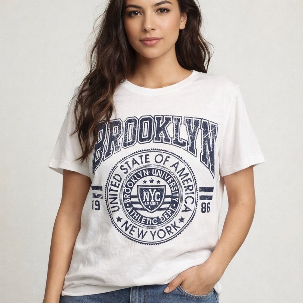 Hrt & Lvl Brooklyn NYC Graphic Tee White Cotton Casual Streetwear T-Shirt Size